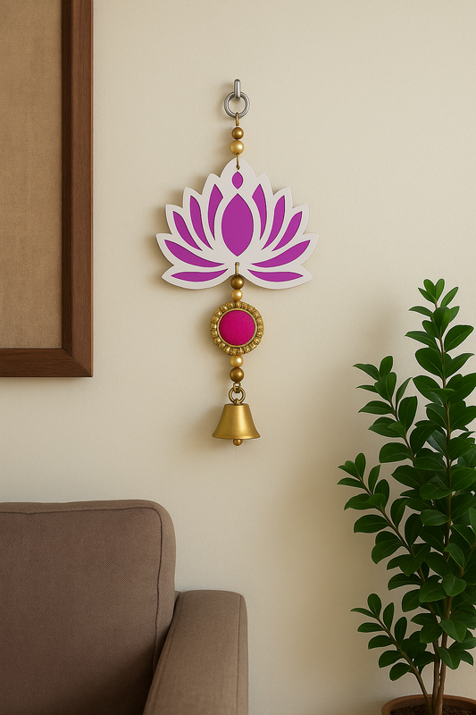 Handmade Lotus Hanging Latkan with Bell – Pack of 6 Pcs | Temple, Home & Festive Decoration