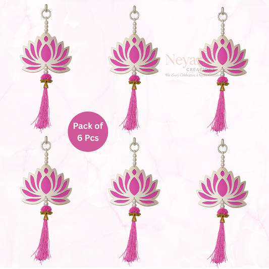 Handmade Lotus Hanging with Tassel | Temple, Home & Festive Decoration - Pack of 6