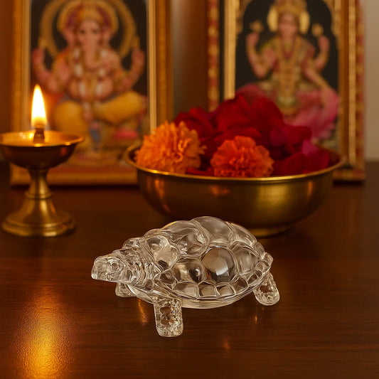 Crystal Tortoise with Plate – Vastu & Feng Shui Good Luck Showpiece for Home & Office Décor (Transparent White)