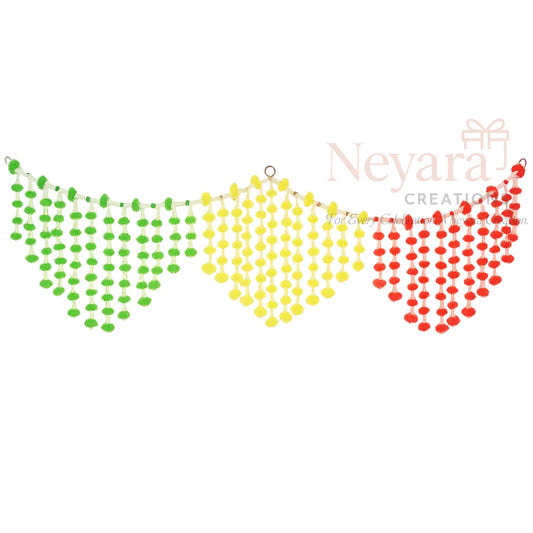 Jhalar Wall Hanging – Decorative 3-Color Pom-Pom Toran for Festivals, Doors & Home Décor