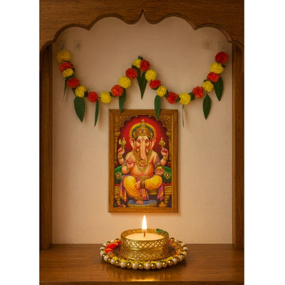 Round Tealight Golden Decorative Candle Stand with Free Candle | Festive & Home Decor Special