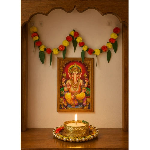 Round Tealight Golden Decorative Candle Stand with Free Candle | Festive & Home Decor Special