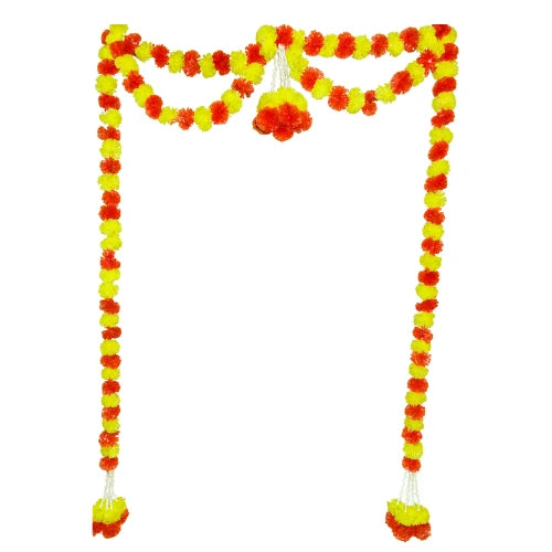 Long Artificial Marigold Door Garland with Guchha – Traditional Toran for Home & Festive Decoration