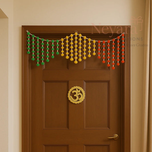 Pack of 1 | Jhalar Wall Hanging – Decorative 3-Color Pom-Pom Toran for Festivals, Doors & Home Décor