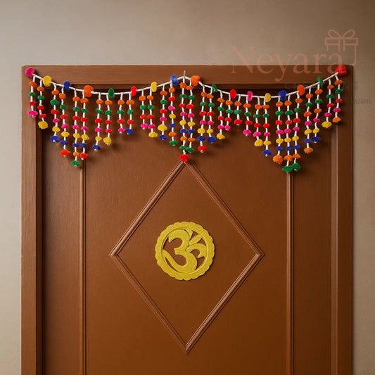 Multicolor Jhalar Wall Hanging – Decorative Pom-Pom Toran for Doors, Walls & Festive Home Décor
