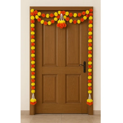 Long Artificial Marigold Door Garland with Guchha – Traditional Toran for Home & Festive Decoration