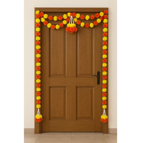 Long Artificial Marigold Door Garland with Guchha – Traditional Toran for Home & Festive Decoration