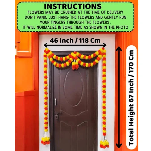 Long Artificial Marigold Door Garland with Guchha – Traditional Toran for Home & Festive Decoration