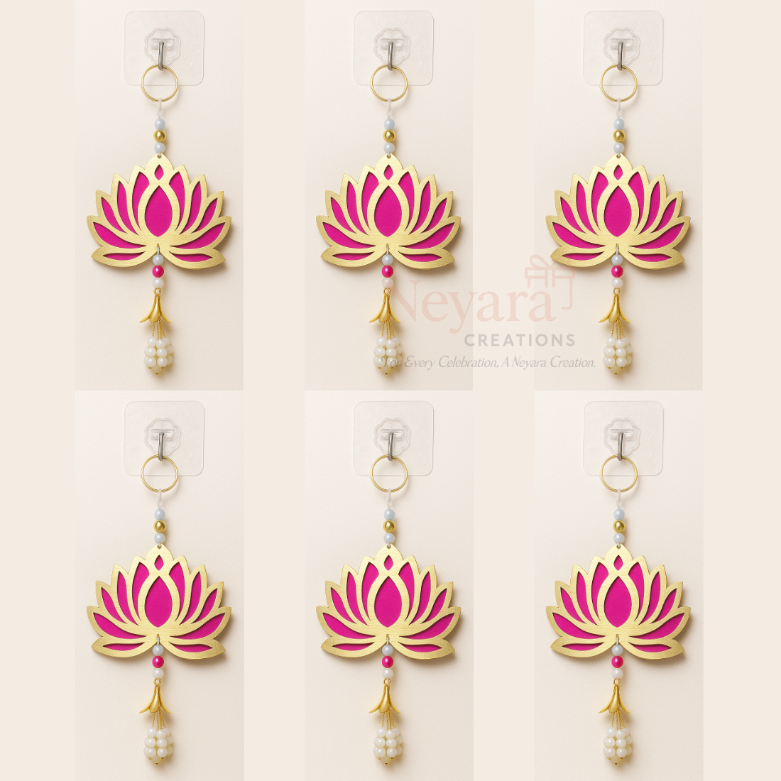 Lotus Design Wall Hanging with Pearl Tassel - Pack of 6
