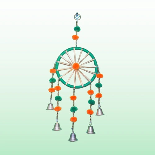 Wall Hanging Chakri Pom Pom with Metal Bell – 14 Inch Decorative Hanging for Home & Festive Décor