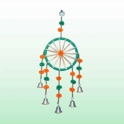 Pack of 5 – Wall Hanging Chakri Pom Pom with Metal Bells | 14 Inch Decorative Hangings for Home, Temple & Festive Décor