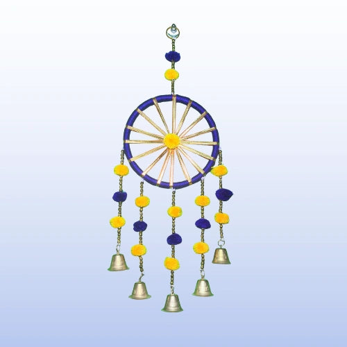 Pack of 3 – Wall Hanging Chakri Pom Pom with Metal Bells | 14 Inch Decorative Hangings for Home & Festive Décor