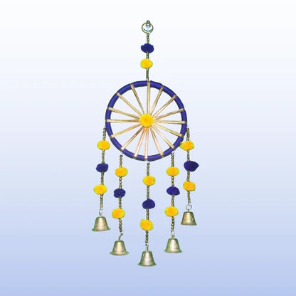 Pack of 5 – Wall Hanging Chakri Pom Pom with Metal Bells | 14 Inch Decorative Hangings for Home, Temple & Festive Décor