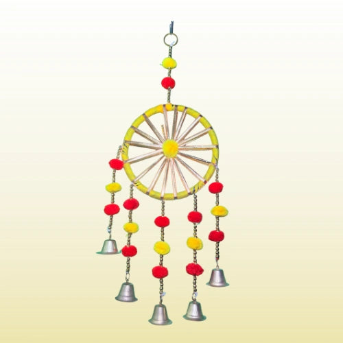 Wall Hanging Chakri Pom Pom with Metal Bell – 14 Inch Decorative Hanging for Home & Festive Décor