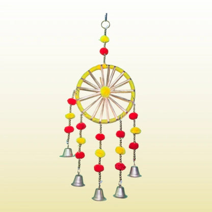 Wall Hanging Chakri Pom Pom with Metal Bell – 14 Inch Decorative Hanging for Home & Festive Décor