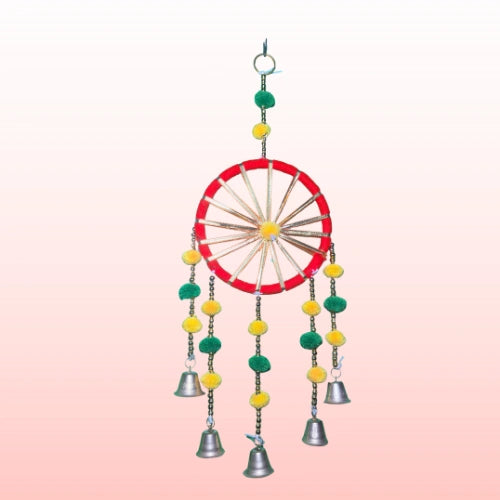 Pack of 5 – Wall Hanging Chakri Pom Pom with Metal Bells | 14 Inch Decorative Hangings for Home, Temple & Festive Décor