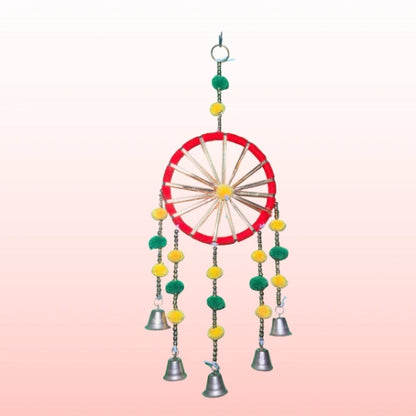 Pack of 5 – Wall Hanging Chakri Pom Pom with Metal Bells | 14 Inch Decorative Hangings for Home, Temple & Festive Décor