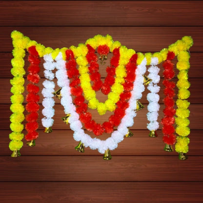 Ganeshji Big Toran with Artificial Marigold Flowers & Golden Bells – 40 Inch Decorative Door Hanging