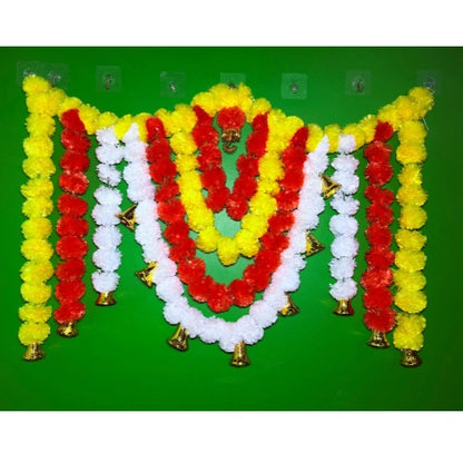Ganeshji Big Toran with Artificial Marigold Flowers & Golden Bells – 40 Inch Decorative Door Hanging