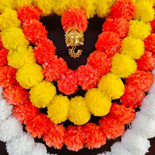 Ganeshji Big Toran with Artificial Marigold Flowers & Golden Bells – 40 Inch Decorative Door Hanging