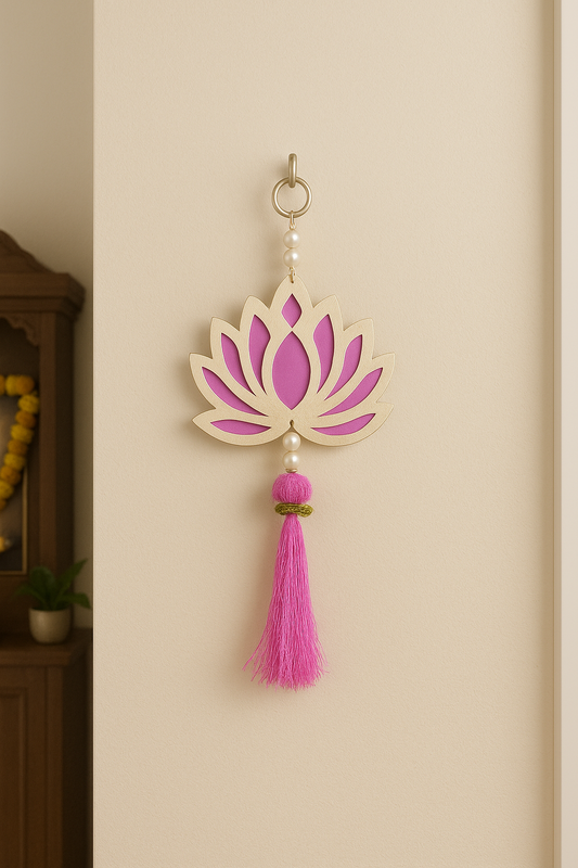 Handmade Lotus Hanging with Tassel | Temple, Home & Festive Decoration - Pack of 6