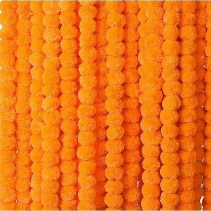 Pack of 5 Pcs | Artificial Gainda (Merigold) Flower Garland for Decoration | Home, Temple & Festival Décor