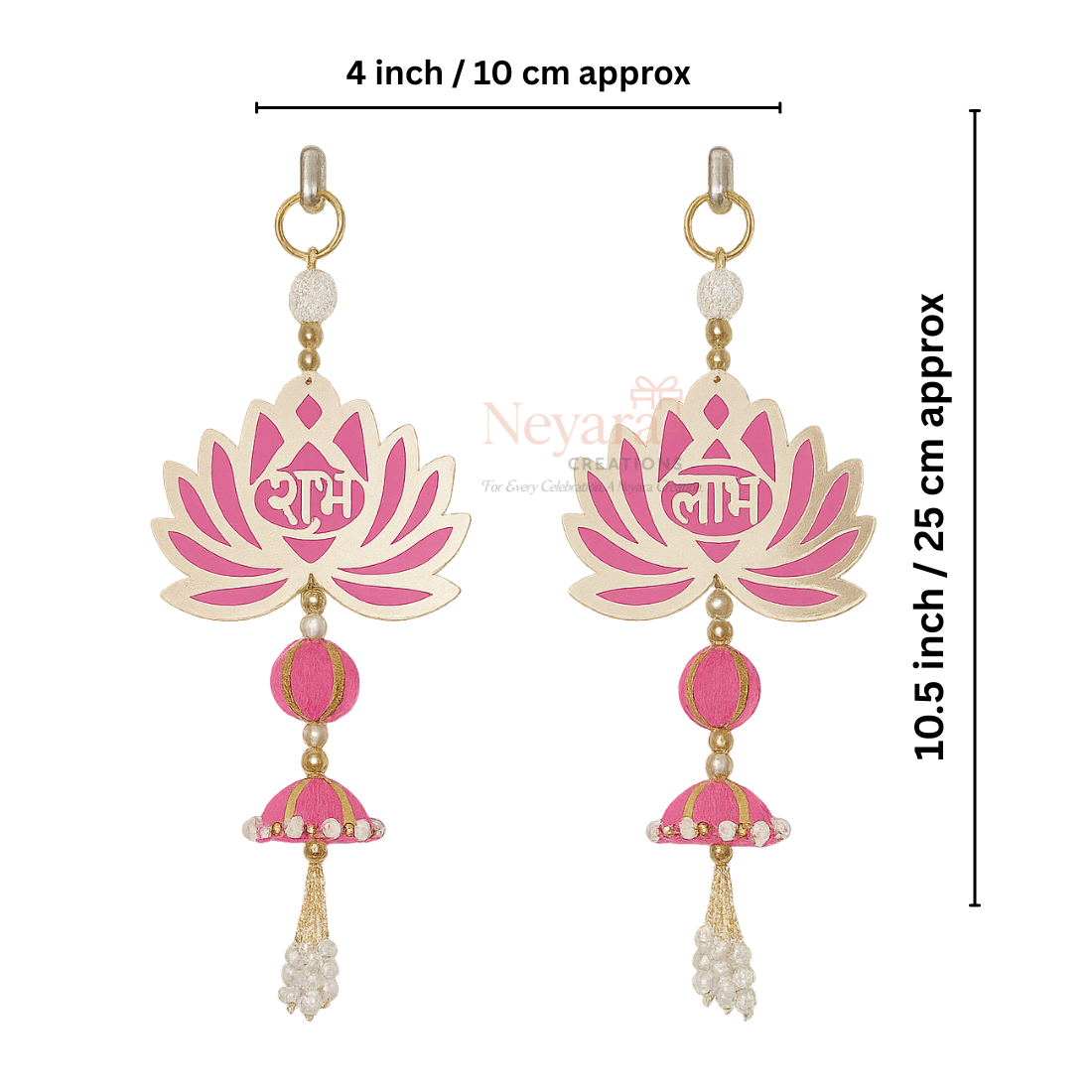 Subh-Labh Lotus Wall Hanging with Dome & Pearl Tassels – Pack of 2