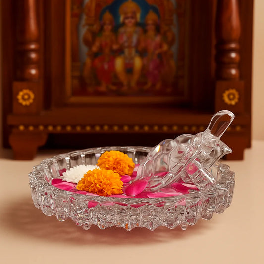 Crystal Tortoise with Plate – Vastu & Feng Shui Good Luck Showpiece for Home & Office Décor (Transparent White)