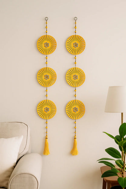 Pack of 2 Ribbon Ladi Wall Hangings – Traditional Decorative Toran with Red Floral Fans & Tassels